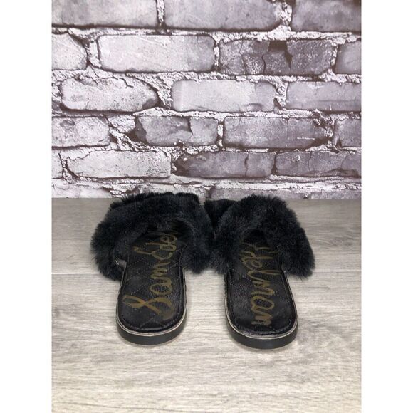 Sam Edelman Griselda Black Faux Fur Strap Slides Sandals Women’s Sz 9M US/39EU - Picture 6 of 15